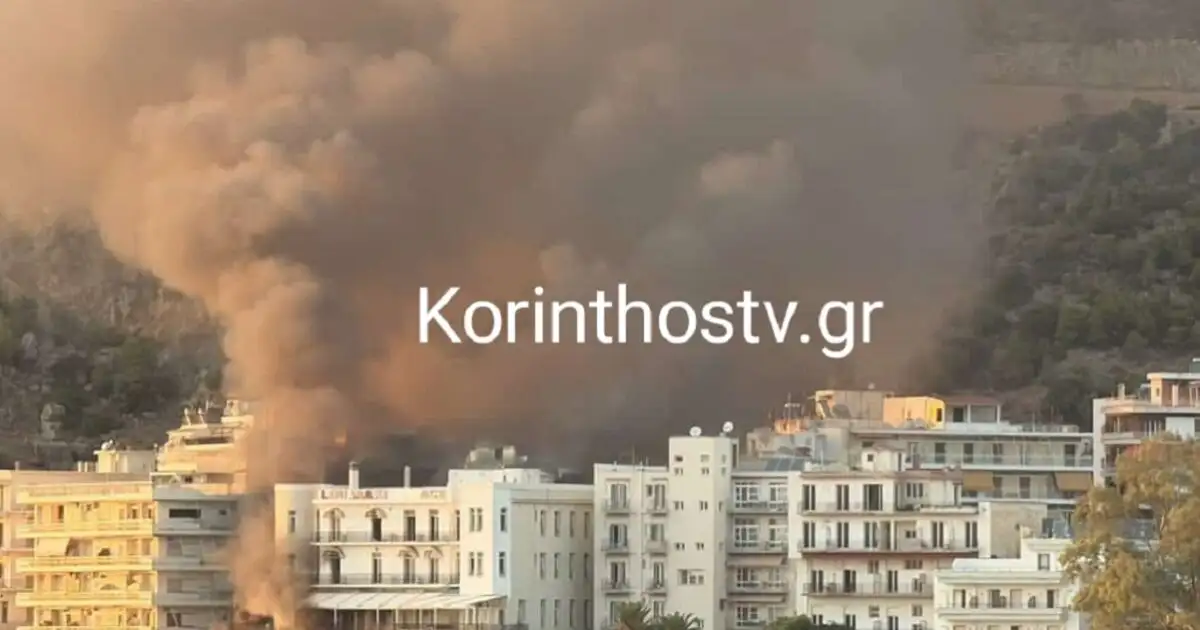 Λουτράκι:-Φωτιά-σε-ξενοδοχείο,-δίπλα-σε-σπίτια