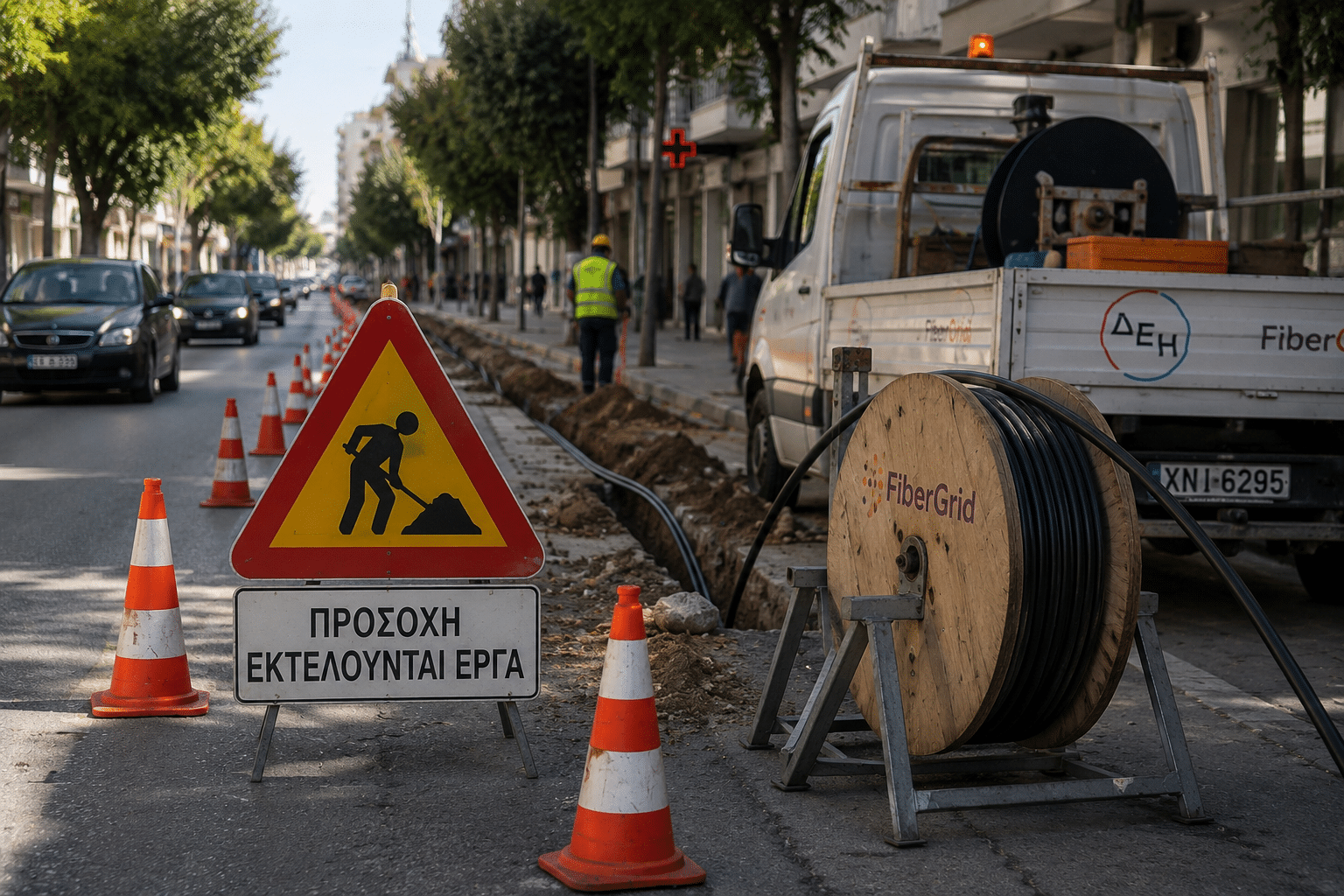 Τρίκαλα:-Στένωση-της-Ασκληπιού-για-έργα-οπτικών-ινών