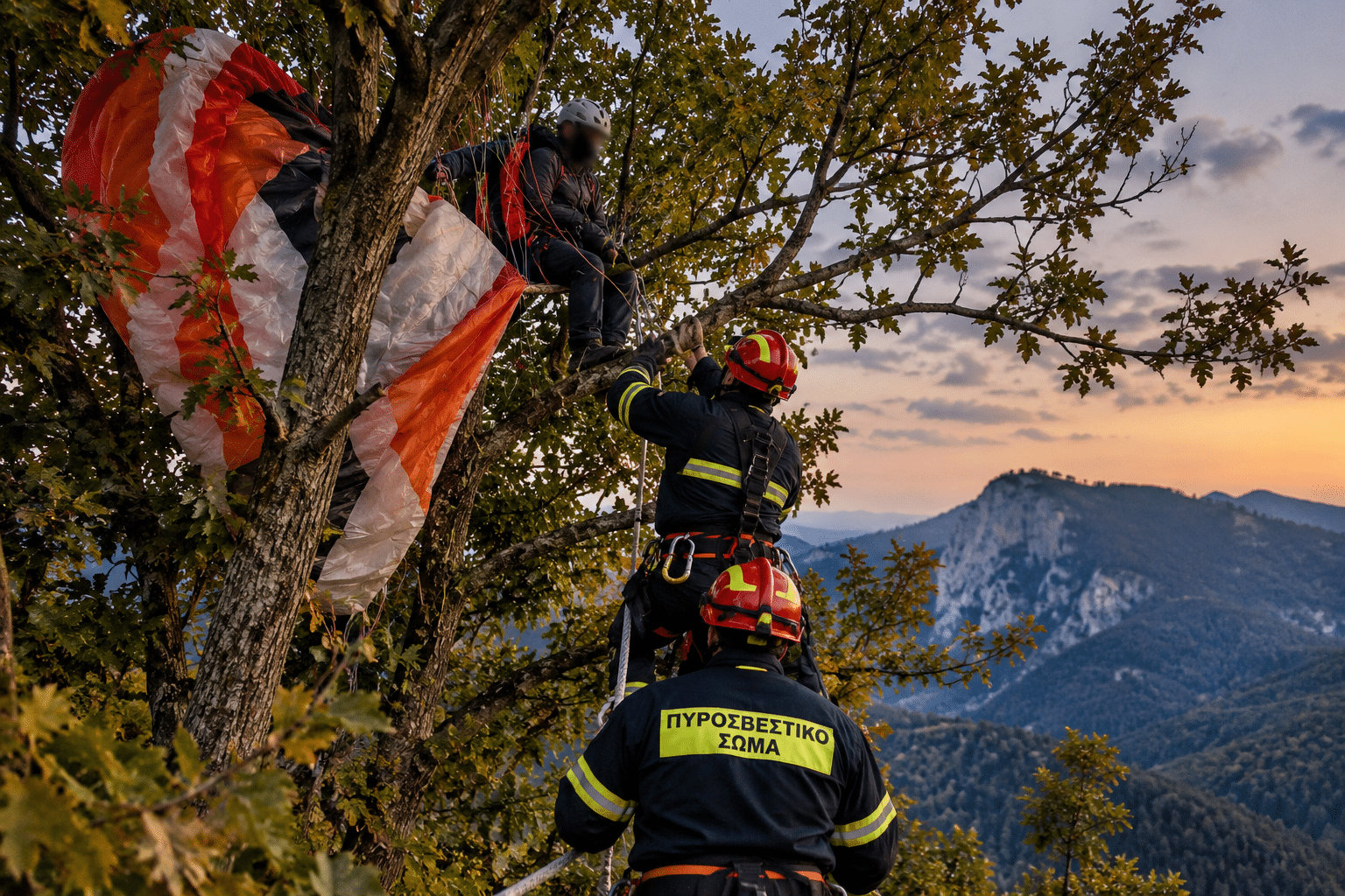 Τρίκαλα:-Αλεξιπτωτιστής-εγκλωβίστηκε-σε-δέντρο-στον-Κόζιακα